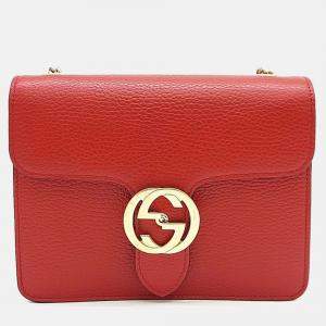 Pre Owned Gucci Red Leather Interlocking GG Crossbody Bag