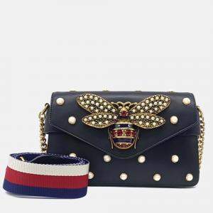 Pre Owned Gucci Black Leather Broadway Metal B Shoulder Bag