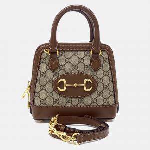 Pre Owned Gucci Brown Coated Canvas Horsebit 1955 Mini Top Handle Bag