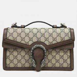 Pre Owned Gucci Beige/Brown Coated Canvas Dionysus GG Top Handle Bag