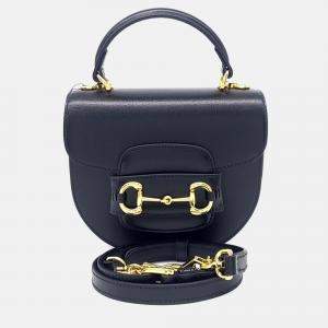 Pre Owned Gucci Black Leather 1955 Horsebit Mini Top Handle Bag