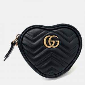 Pre Owned Gucci Black Leather Marmont Heart Coin Purse