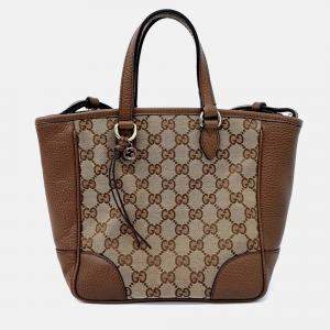 Pre Owned Gucci Brown Coated Canvas Jacquard Tote and Shoulder Bag