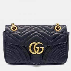 Pre Owned Gucci Black Leather Marmont Matrasse Shoulder Bag