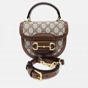 Pre Owned Gucci Beige Coated Canvas 1955 Horsebit Mini Top Handle Bag