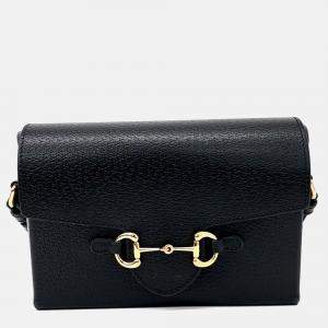 Pre Owned Gucci Black Leather Horsebit 1955 Flap Shoulder Bag
