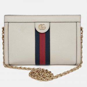 Pre Owned Gucci Cream Leather Ophidia GG Shoulder Bag