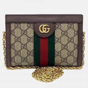 Pre Owned Gucci Beige/Brown Coated Canvas Ophidia GG Supreme Mini Shoulder Bag