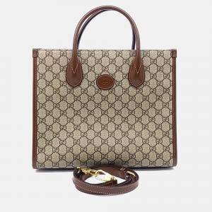 Pre Owned Gucci Beige/Brown Coated Canvas GG Small Tote Bag