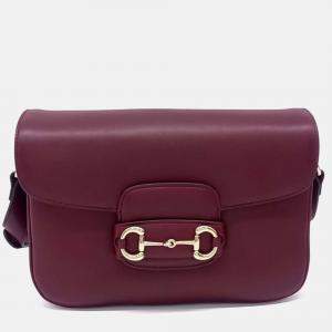 Pre Owned Gucci Burgundy Leather 1955 Horsebit Shoulder Bag