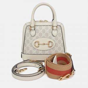 Pre Owned Gucci Beige Coated Canvas 1955 Horsebit Mini Top Handle Bag