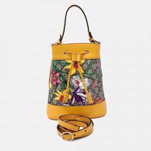 Pre Owned Gucci Multicolor Yellow Coated Canvas Ophidia Small Bucket Bag