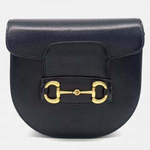 Pre Owned Gucci Black Leather 1955 Horsebit Round Mini Bag