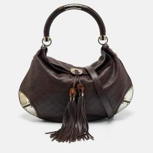 Pre Owned Gucci Dark Brown Guccissima Leather Large Indy Hobo