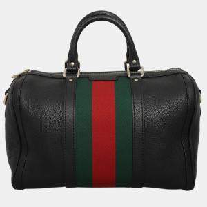 Pre Owned Gucci Leather Vintage Web Boston Bag