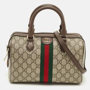 Pre Owned Gucci Beige GG Supreme Canvas and Leather Ophidia Boston Bag 