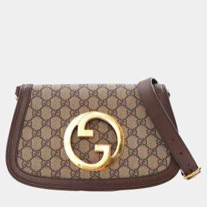 Pre Owned Gucci Beige Brown Small GG Supreme Blondie Chain Satchel