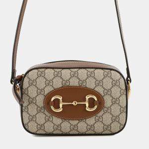 Pre Owned Gucci Horsebit 1955 Shoulder Bag Beige/Brown Gg Supreme Leather Size Small