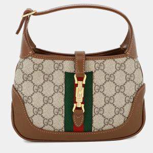 Pre Owned Gucci Jackie 1961 Handbag Beige/Brown Gg Supreme Leather Size Mini