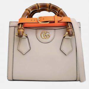 Pre Owned Gucci White Mini Calfskin Bamboo Diana Satchel