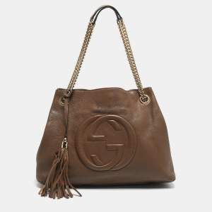 Pre Owned Gucci Brown Leather Medium Soho Chain Shoulder Bag