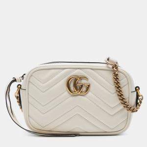 Pre Owned Gucci White Mini GG Marmont Matelasse Leather Crossbody