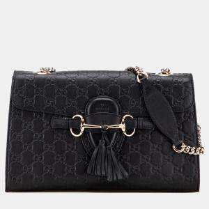 Pre Owned Gucci Black Medium Guccissima Emily Shoulder Bag