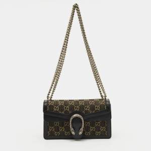 Pre Owned Gucci Dionysus Small Black/Ivory GG Denim and Leather Shoulder Bag