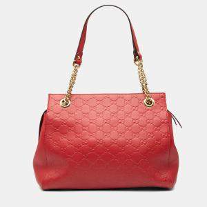 مملوكة مسبقًا Gucci Red Medium Guccissima Soft Shoulder Bag