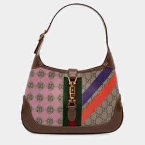 مملوكة مسبقًا Gucci Beige Brown Small GG Supreme Web Geometric Jackie 1961 Crossbody