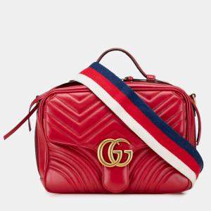 مملوكة مسبقًا Gucci Red Small GG Marmont Matelasse Leather Sylvie Top Handle Satchel