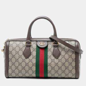 Pre Owned Gucci Brown Medium GG Supreme Ophidia Top Handle Bag