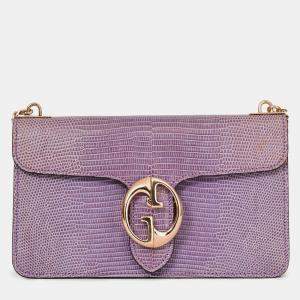 Pre Owned Gucci Purple Lizard Leather 1973 East West Chain Bag