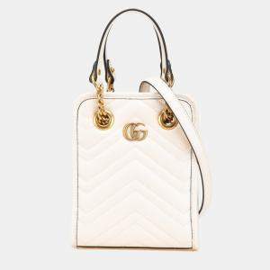 Pre Owned Gucci Gg Marmont Shoulder Bag/Handbag White Gold Leather