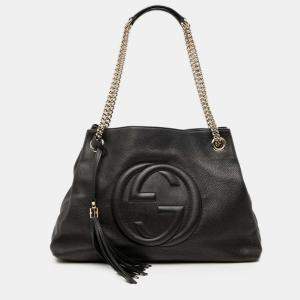 مملوكة مسبقًا حقيبة يد غوتشي سلاسل صوهو جلد سوداء متوسطة
