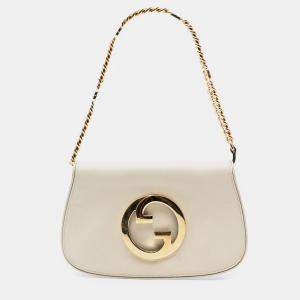 مملوكة مسبقًا Gucci White Calfskin Blondie Chain Satchel