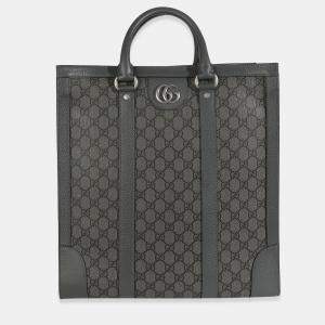 Pre Owned Gucci Grey Black GG Coated Canvas Ophidia Medium Tote