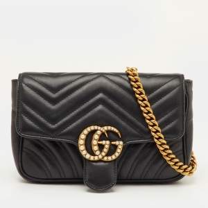 مملوكة مسبقًا Gucci GG Marmont Pearl Studded Black Matelassé Leather Waist Belt Bag