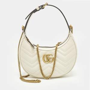 مملوكة مسبقًا Gucci GG Marmont Small White Matelassé Leather Hobo