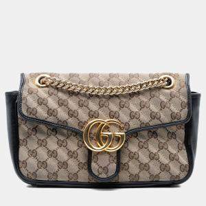 Pre Owned Gucci Brown Medium GG Marmont Matelasse Diagonal GG Canvas Shoulder Bag