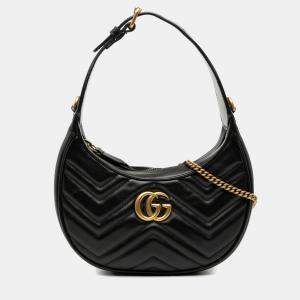 Pre Owned Gucci Black Mini GG Marmont Half Moon Bag