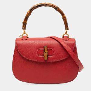 مملوكة مسبقًا Gucci Red Grained Calfskin Bamboo Night