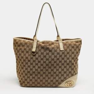 Pre Owned حقيبة يد توتس غوتشي بريت جلد و كانفاس جي جي بيج فاتحة/ بيج فاتح