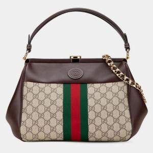مملوكة مسبقًا Gucci Gg Supreme Ophidia Handbag Chain Shoulder Bag Beige Brown Leather Gucci