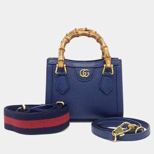 Pre Owned Gucci Blue Leather Diana Tote and Shoulder Bag
