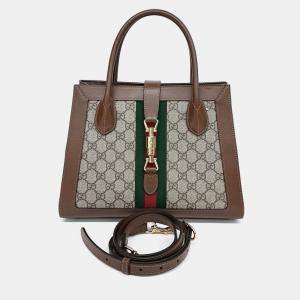 Pre Owned حقيبة يد غوتشي جاكي 1961 متوسطة PVC بنية بيج