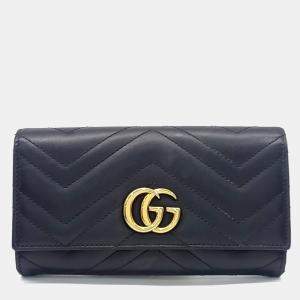 مملوكة مسبقًا محفظة غوتشي طويلة جلد أسود مارمونت