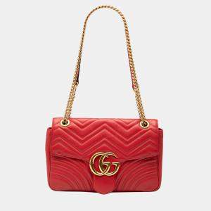 مملوكة مسبقًا حقيبة كتف جلد ماتلاس غوتشي جي جي حمراء كبيرة