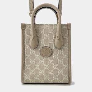 Pre Owned Gucci Interlocking G Gg Supreme 2-Way Mini Tote Beige Leather Pvc