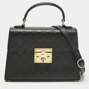 مملوكة مسبقًا Gucci Padlock Small Black Guccissima Leather Top Handle Bag